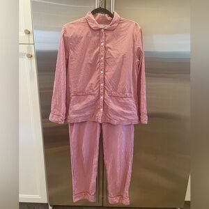 LAKE Red Striped Poplin Cotton Pajama Set